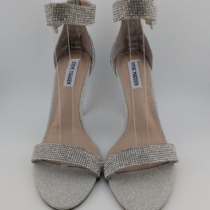 Steve Madden Silver Crystal Ankle-Strap Heels